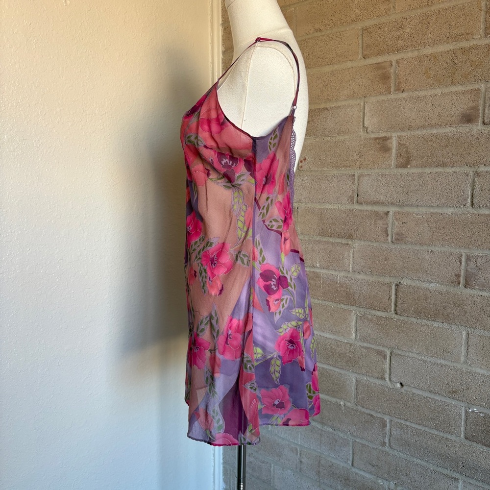Victoria Secrets y2k floral silk lace chiffon slip on dress - Picture 3 of 6